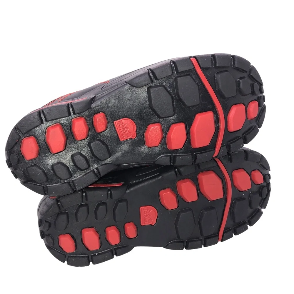 SOREL Sneaky Pete KID'S Size 3 Black Sail Red Leather WINTER Ankle Snow Boots